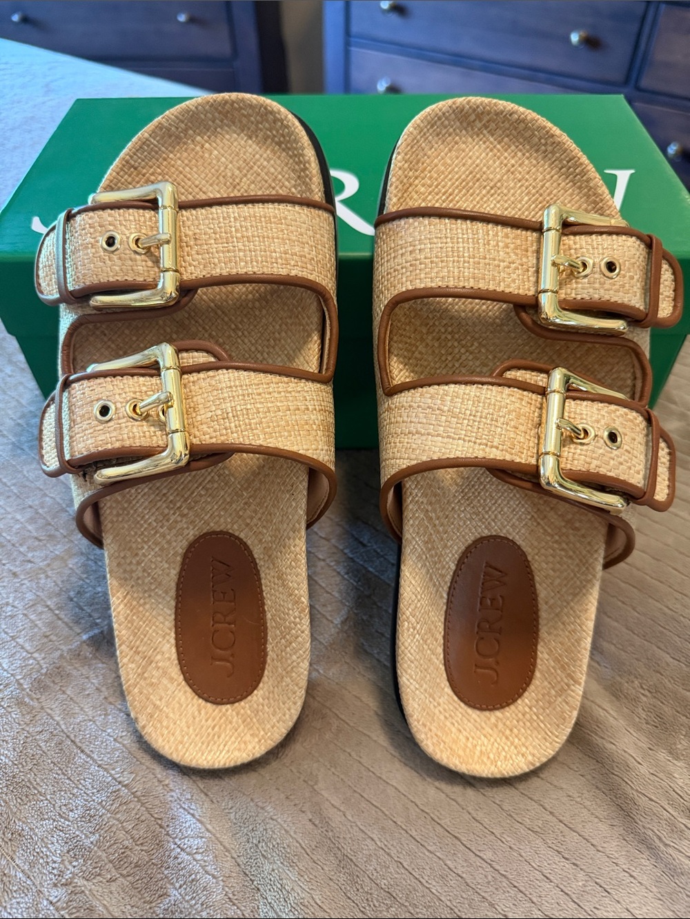 Jcrew Colie Wide Strap Buckle Sandals in Raffia